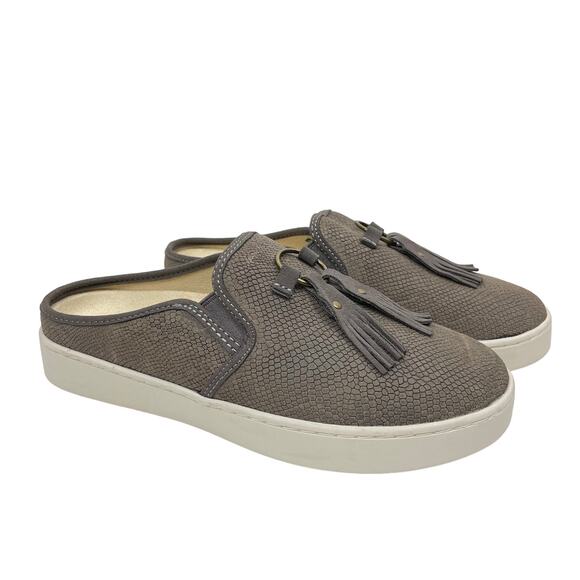 Spenco | 7.5D Bindie Orthotic Gray Snake Skin Embossed Suede Slip-on Slide Clogs - Picture 2 of 13